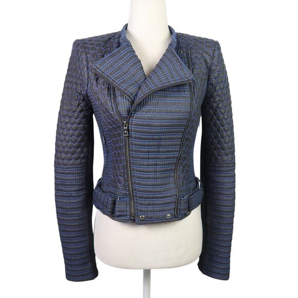 BCBGMAXAZRIA Alton Jacket Quilted Navy Blue and Black Moto XS - Picture 1 of 7